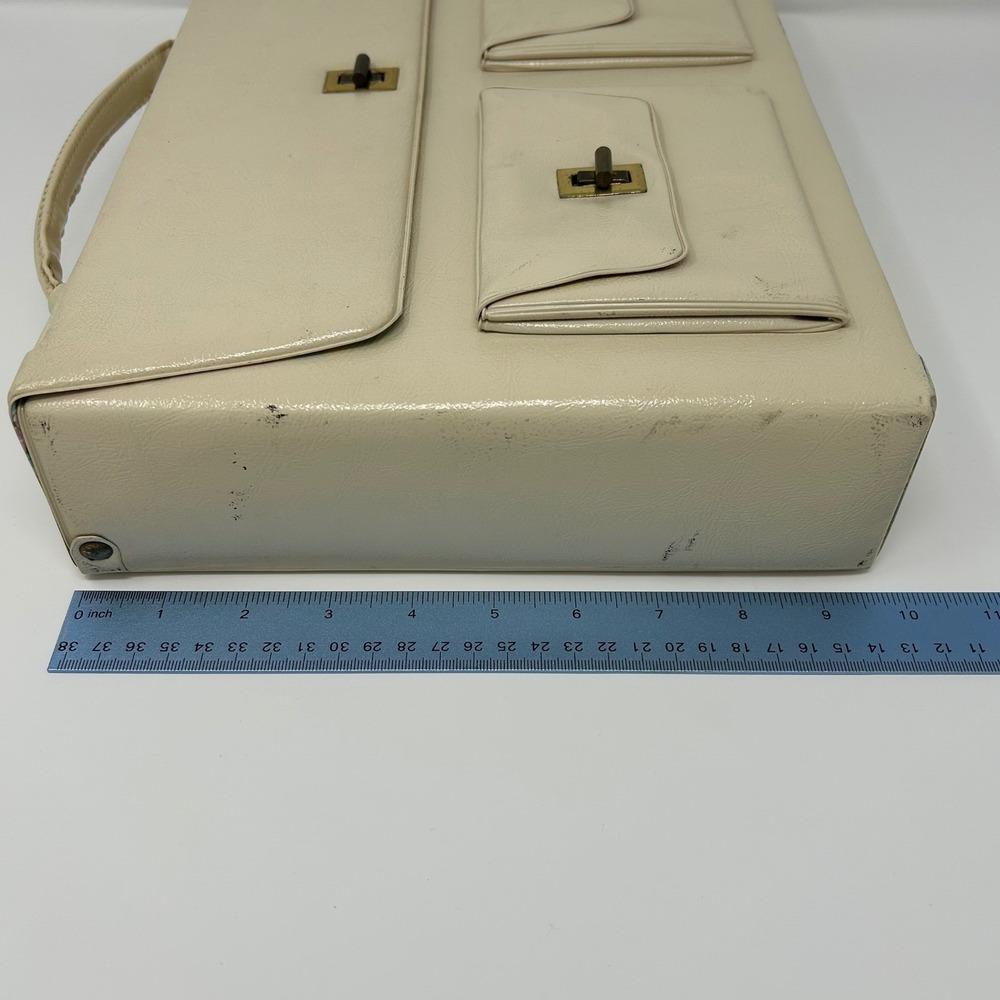 Vintage Midcentury Cream Faux Leather Briefcase Attache Case Top Handle Bag - Picture 4 of 12